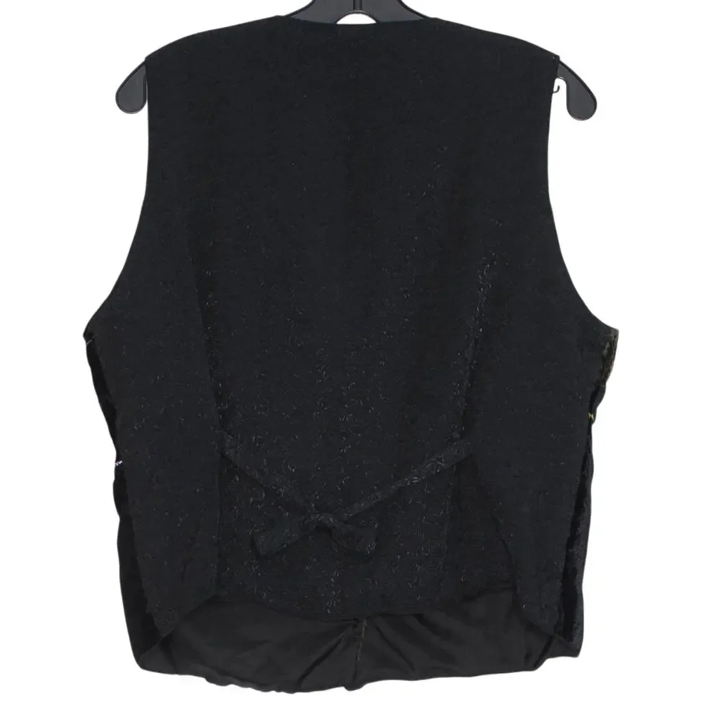 Vest Velour Embroidered Floral Black L Boho Patchwork Artsy Festival 90s Hippie - Picture 2 of 9